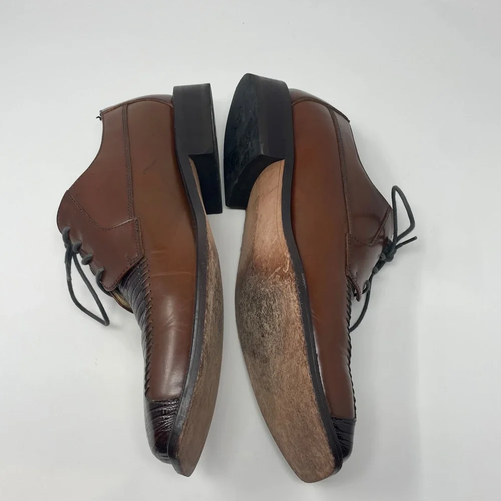 Florsheim Barletta Mens 11.5 D Brown Lizard Embossed Leather Square Toe Oxfords